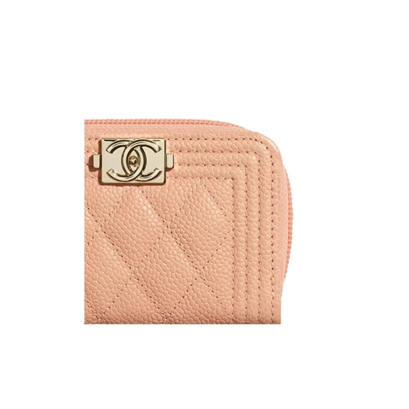 CHANEL Leboy Grain Litchi Grain Calfskin Zipper Wallet, Card Holder Women's Pink-4