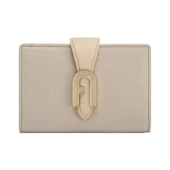 Furla Grain Texture Cow Leather Wallet Small Size Women's Beige