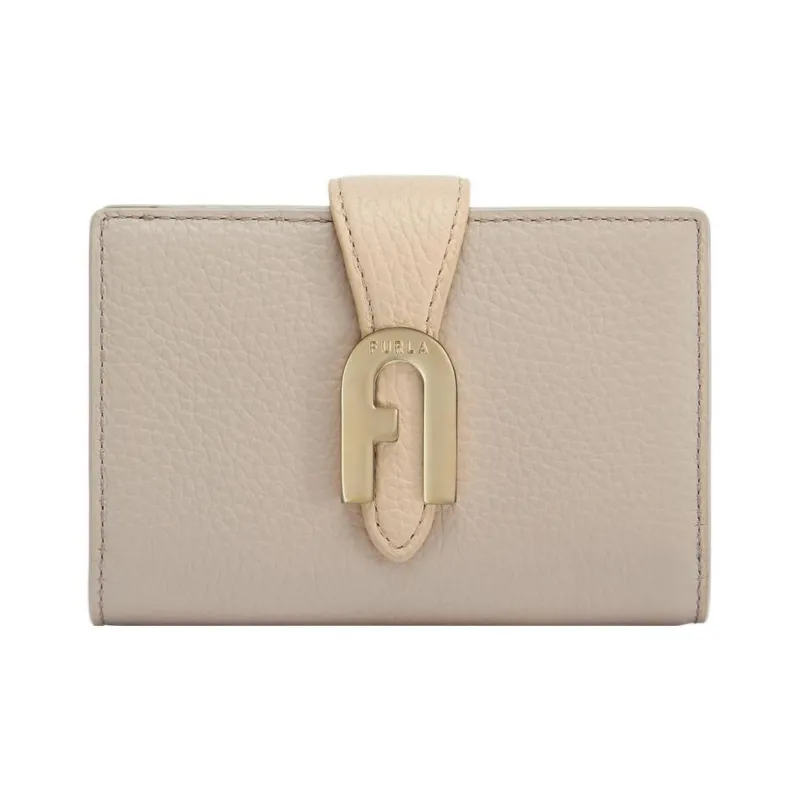 Furla Grain Texture Cow Leather Wallet Small Size Women's Beige-0