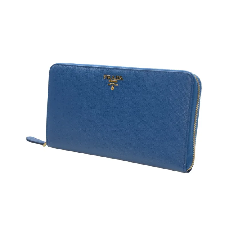 PRADA Cow Leather Clutches Wallets Large Size Women's Marine Blue-1