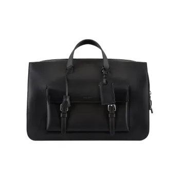 GIORGIO ARMANI Cow Leather Luggage Bag Handbags Men's Black