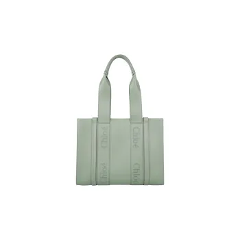 Chloe Woody Calfskin Tote Bag Shopping Bag Shoulder Bag Handbag Medium Size Women's Green