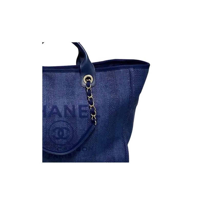 CHANEL Canvas Beach Bag, Tote Bag, Shopping Bag, Handbag Women's Dark Blue-1
