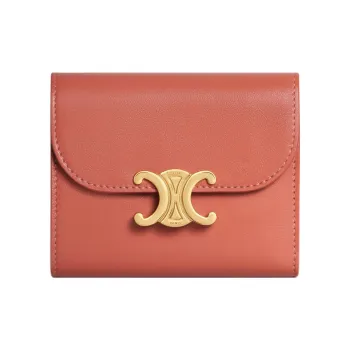 CELINE Triomphe Arc De Triomphe Calfskin Card Holder Wallet Small Size Women's Red