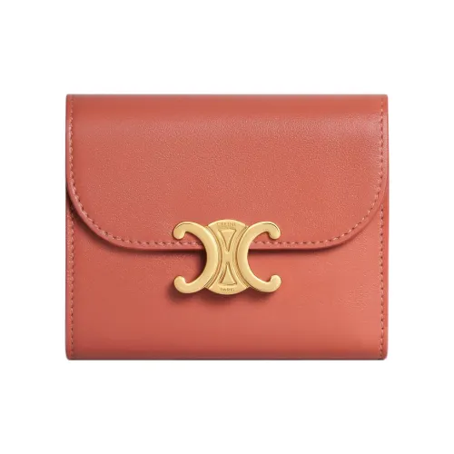CELINE Triomphe Arc De Triomphe Calfskin Card Holder Wallet Small Size Women's Red