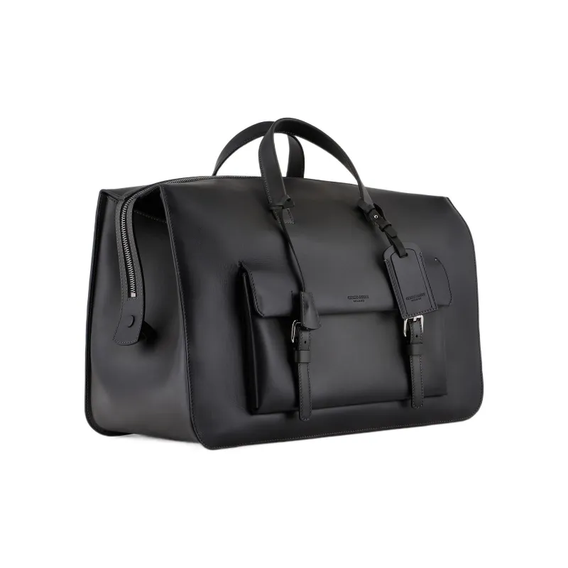 GIORGIO ARMANI Cow Leather Luggage Bag Handbags Men's Black-1