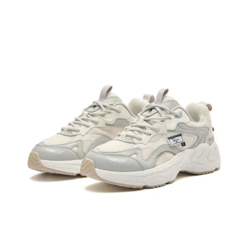 QIAODAN Height Increasing Lightweight Low Top Running Shoes Women's Gray White-3