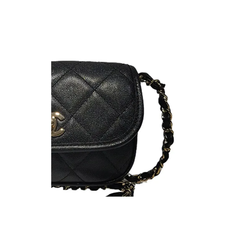 CHANEL Grain Embossed Calfskin Saddle Bag, Shoulder Bag, Crossbody Bag Women's Black-1