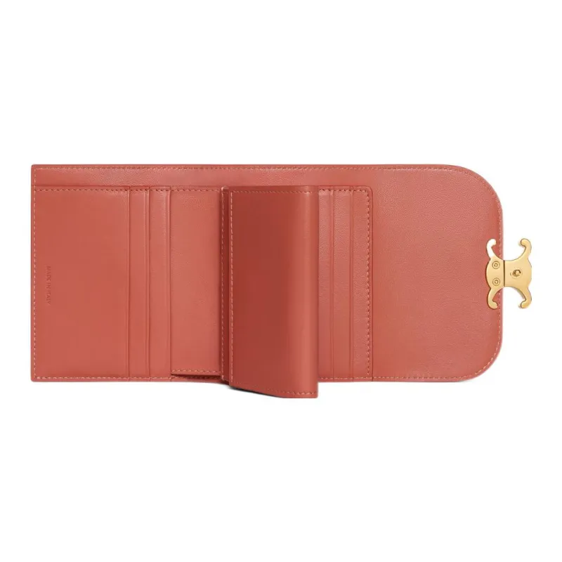 CELINE Triomphe Arc De Triomphe Calfskin Card Holder Wallet Small Size Women's Red-3