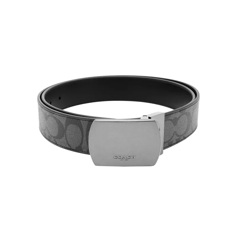COACH PVC Leather Belts Men's Black Gray Width 3.8cm-0