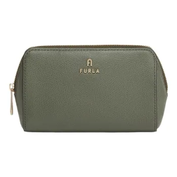 Furla Textured Leather Makeup Box Clutch Medium Size Women's Light Green