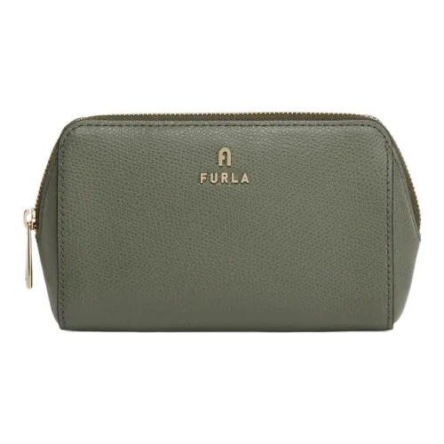 Furla Textured Leather Makeup Box Clutch Medium Size Women's Light Green