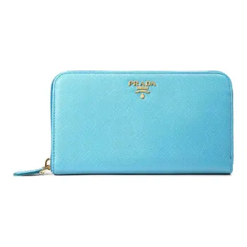 PRADA Cross Grain Cow Leather Wallet Large Size Women's Light Blue