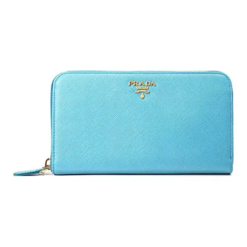PRADA Cross Grain Cow Leather Wallet Large Size Women's Light Blue