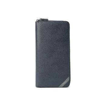 PRADA Cross Grain Cow Leather Clutches Wallets Large Size Men's Dark Blue
