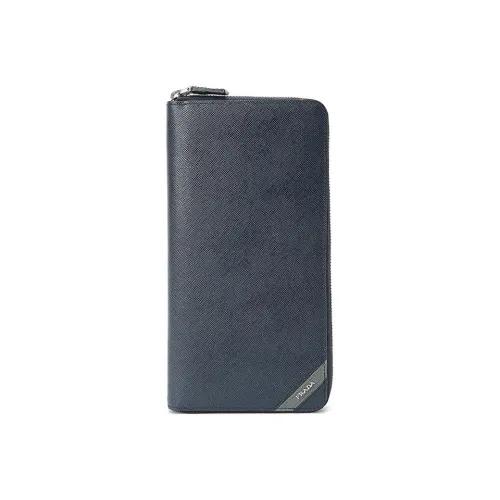 PRADA Cross Grain Cow Leather Clutches Wallets Large Size Men's Dark Blue
