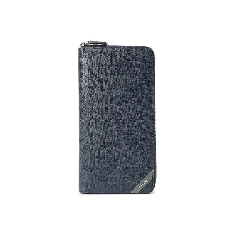 PRADA Cross Grain Cow Leather Clutches Wallets Large Size Men's Dark Blue-0