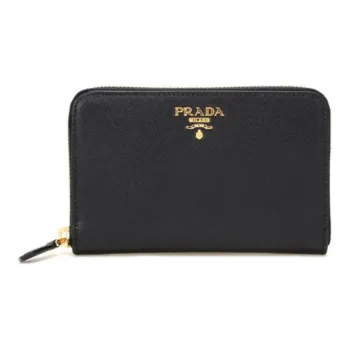 PRADA Cross Grain Cow Leather Cropped Wallet Small Size Unisex Black