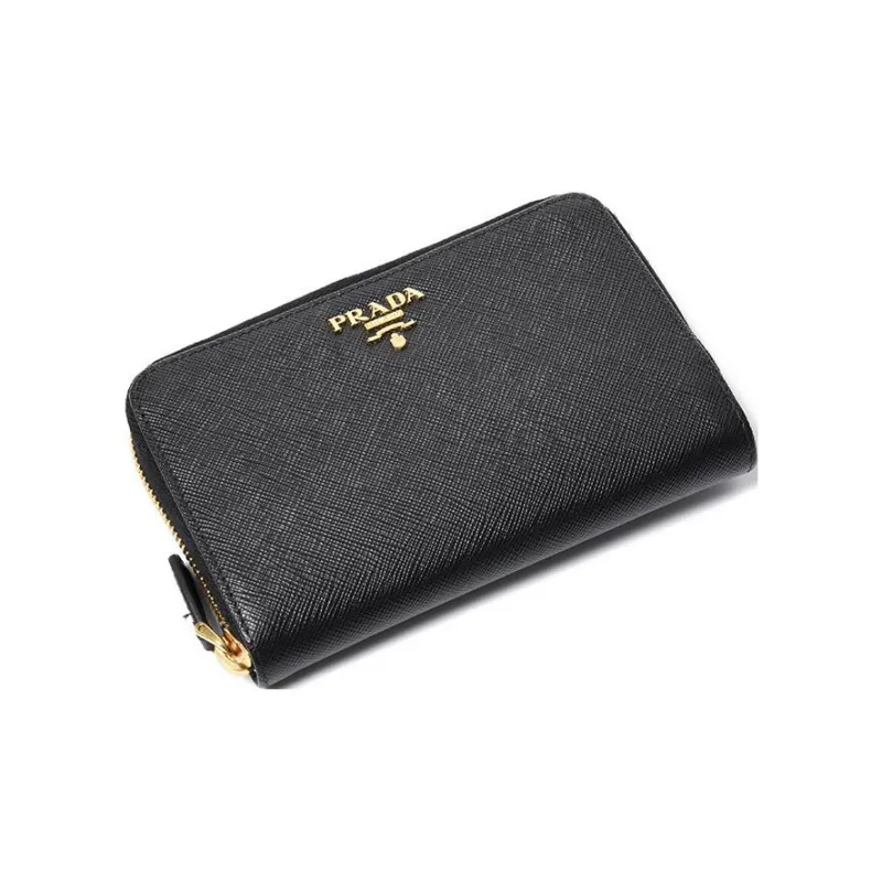PRADA Cross Grain Cow Leather Cropped Wallet Small Size Unisex Black-2