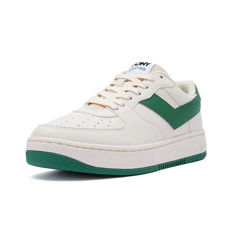 PONY Lighting Breathable Slip Resistant Low Top Skateboard Shoes Unisex White Green-1