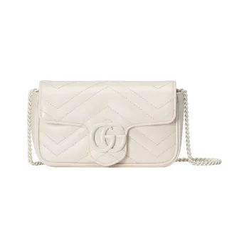 GUCCI GG Marmont Leather Shoulder Bag Crossbody Bag Extra Mini Women's White