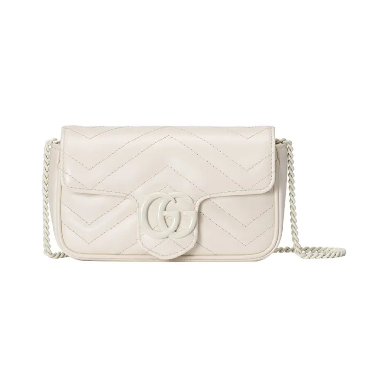 GUCCI GG Marmont Leather Shoulder Bag, Crossbody Bag Extra Mini Women's White-0