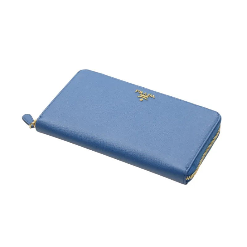 PRADA Cow Leather Clutches Wallets Large Size Women's Marine Blue-3