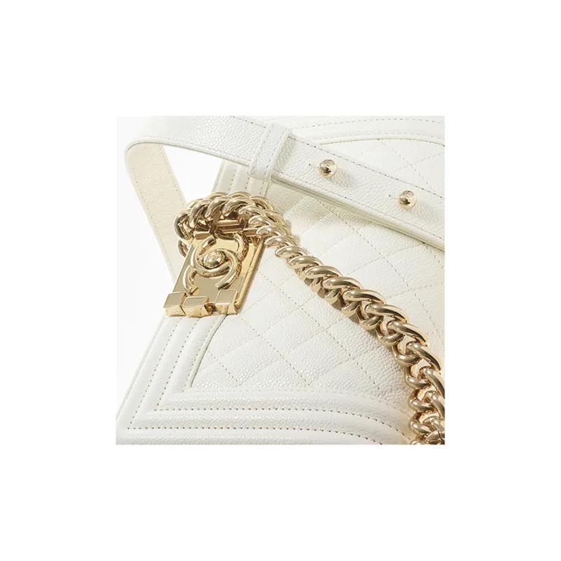 CHANEL 21K Winter Leboy Calfskin Shoulder Bag, Crossbody Bag Women's White-2