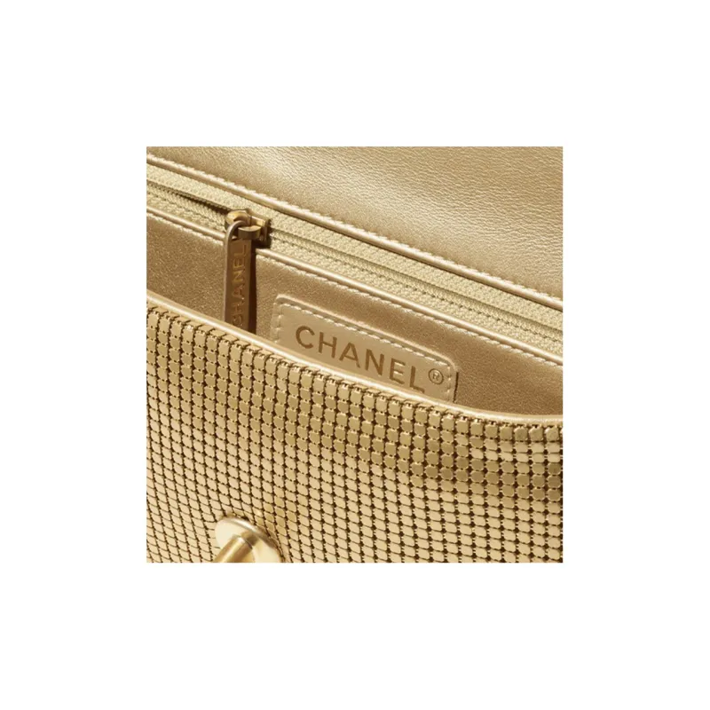 CHANEL 21K Winter Leather Handbag, Shoulder Bag, Crossbody Bag Mini Women's Gold-2