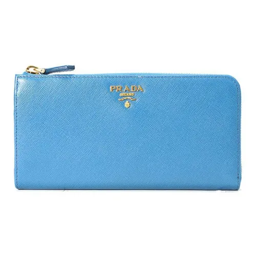 PRADA Leather Wallet Large Size Women's Lake Blue