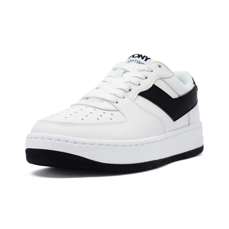PONY Lighting Cushioned Slip Resistant Low Top Skateboard Shoes Unisex White Black-1