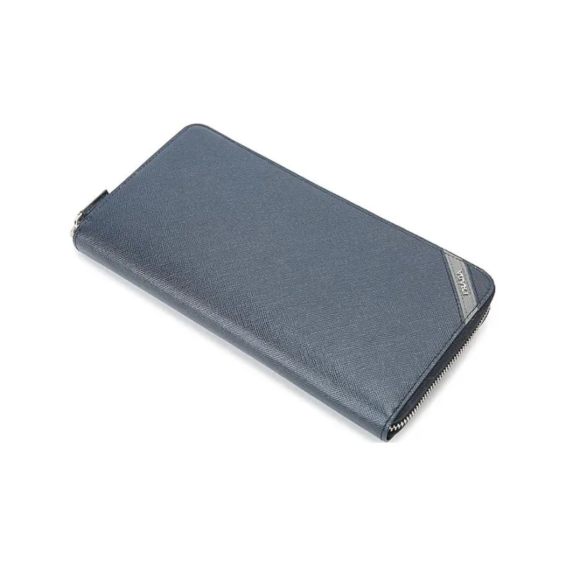 PRADA Cross Grain Cow Leather Clutches Wallets Large Size Men's Dark Blue-4