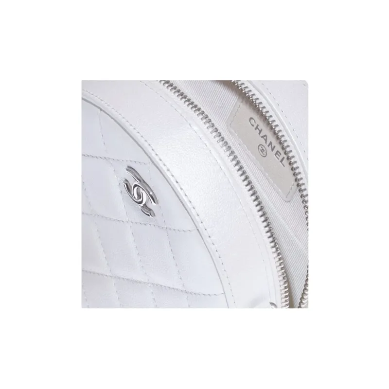 CHANEL Calfskin Round Bag, Handheld Shoulder Bag, Crossbody Bag Women's White-2