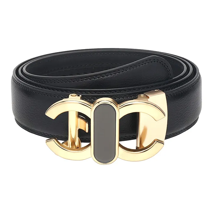 FREE RABBITⅡ Gold Collection Letter Head Business Automatic Buckle Cow Leather Leather Belts Men's Width  3.5cm-11