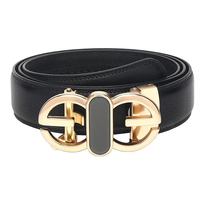 FREE RABBITⅡ Gold Collection Letter Head Business Automatic Buckle Cow Leather Leather Belts Men's Width  3.5cm-1