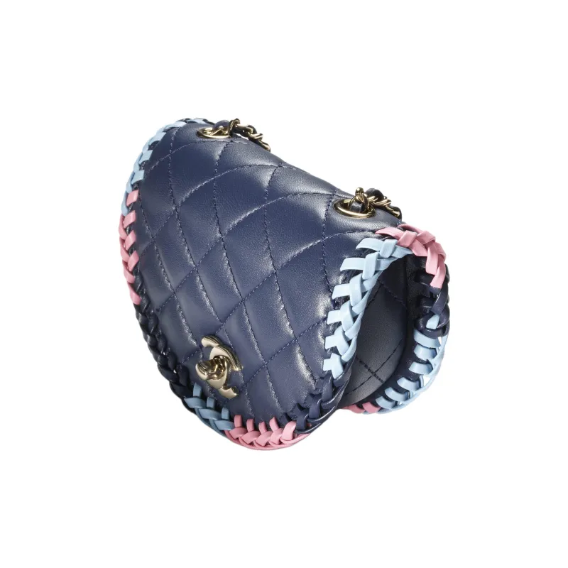 CHANEL Lambskin Messenger Bag, Shoulder Bag, Crossbody Bag Mini Women's Marine Blue/Light Blue/Pink-2