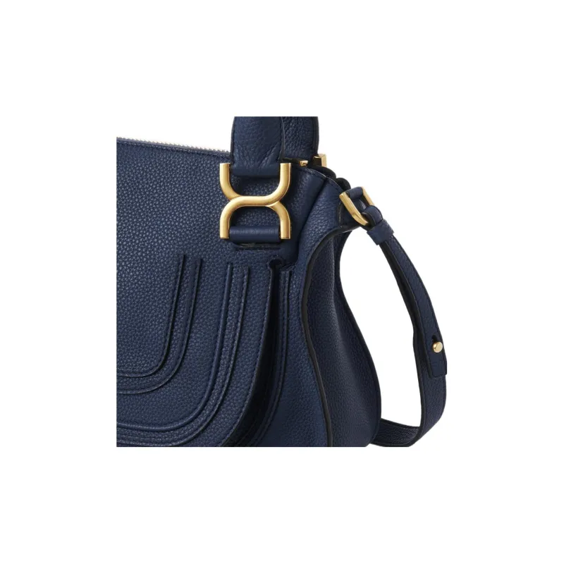 Chloe Marcie Grain Calfskin Shoulder Bag, Crossbody Bag, Handbag Trumpets Women's Marine Blue-4