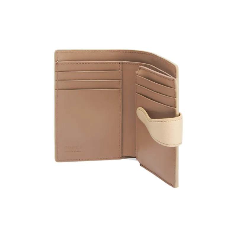 Furla Grain Texture Cow Leather Wallet Small Size Women's Beige-2
