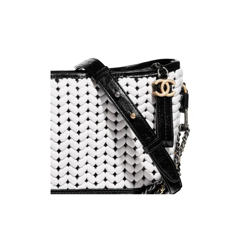 CHANEL 21K Winter Gabrielle Wool Woven Hobo Bag, Shoulder Bag, Crossbody Bag Tubas Women's Black & White-3