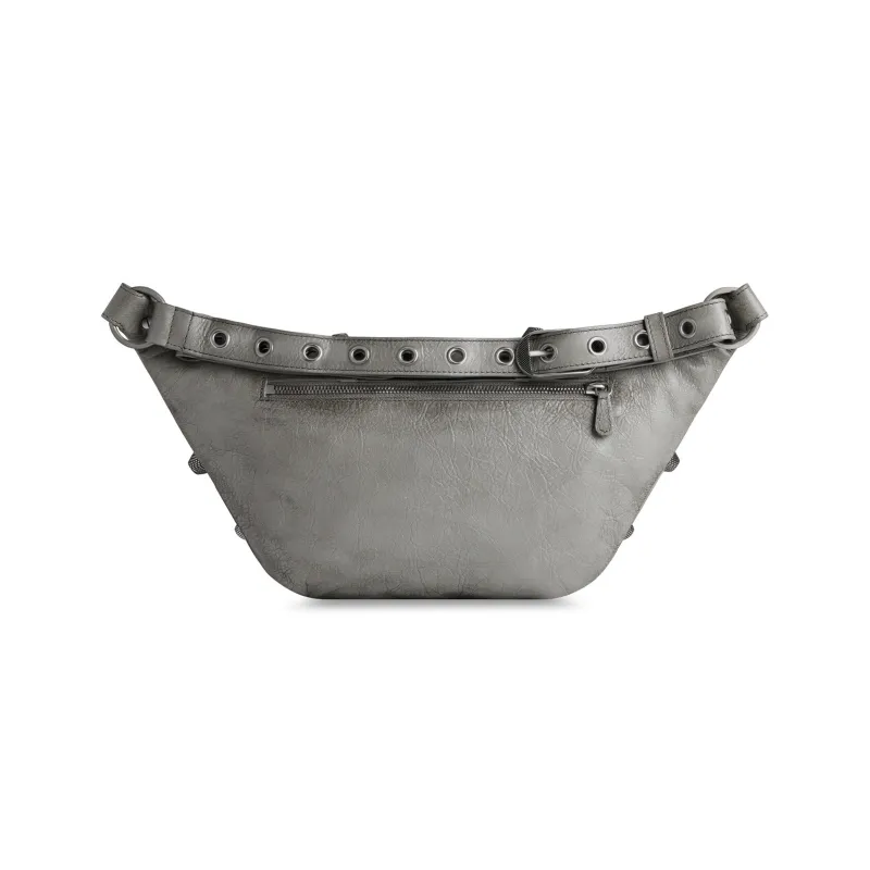 Balenciaga Le Cagole Fine-Grained Lambskin Fanny Pack Medium Size Men's Gray-3