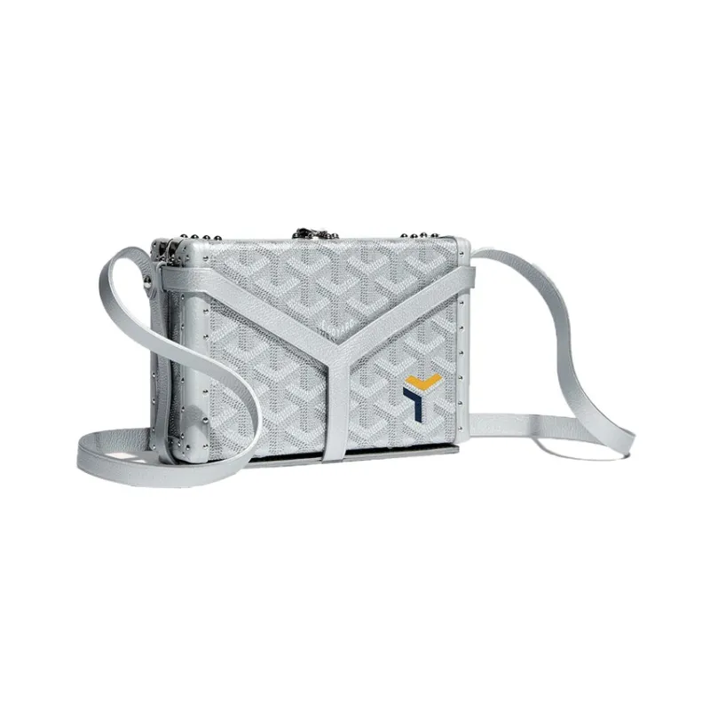GOYARD Minaudière Trunk Canvas With Leather Clutch Unisex Silver-0