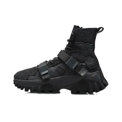 LiNing CF Cushioning Anti Slip And Wear Resistant Coverage High Top Casual Shoes Men's Black