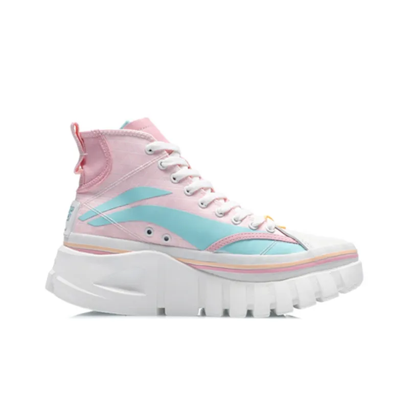 LiNing Wave Casual Shoes Women's High Top Pink Blue-1