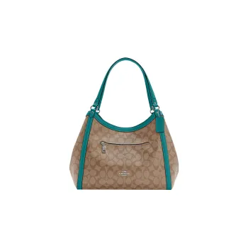 COACH Kristy Canvas With Leather Handbag Shoulder Bag Large Size Women's Brown Multicolor Blue