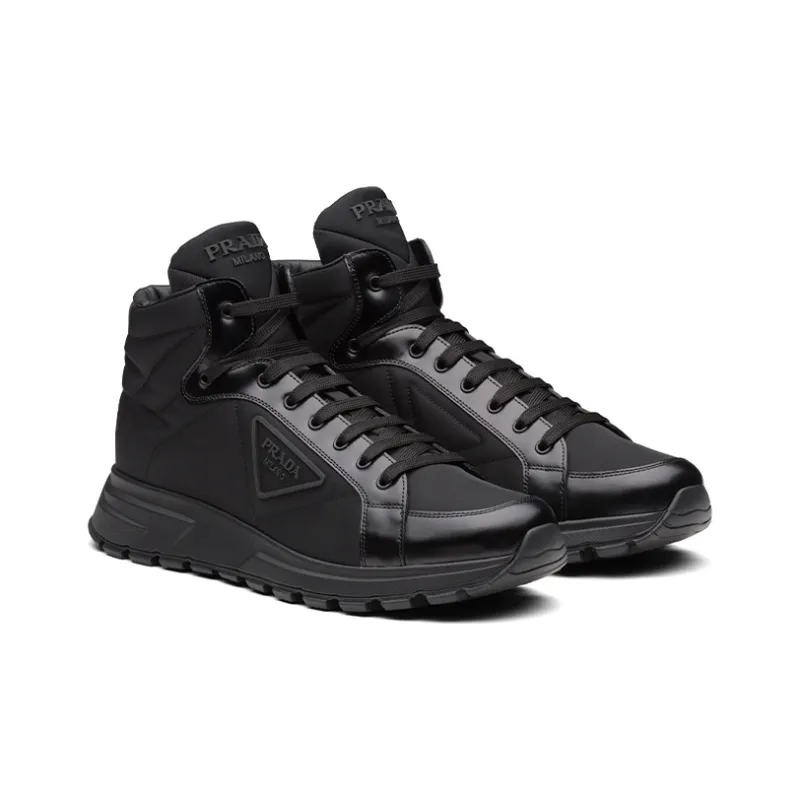 PRADA Prax 01 High Top Re Nylon And Brushed Leather Black-1