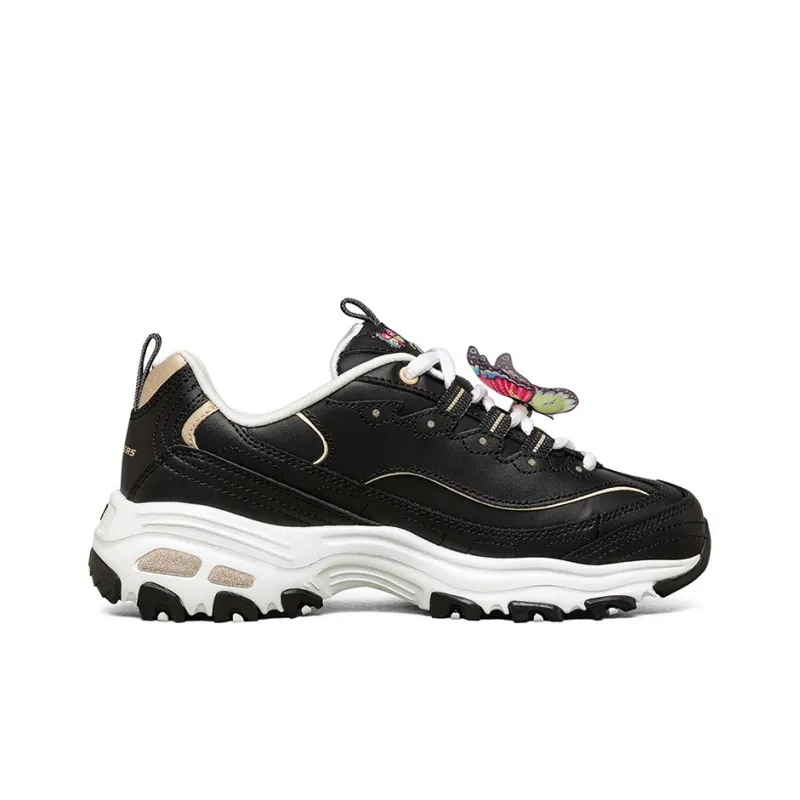Skechers D'LITES 1.0 Cushioning Anti Slip And Wear Resistant Low Top Casual Shoes Women's Black Multicolor Butterfly-1