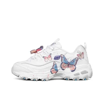 Skechers D'LITES 1.0 Cushioning Anti Slip And Wear Resistant Low Top Casual Shoes Women's White Multicolor Butterfly