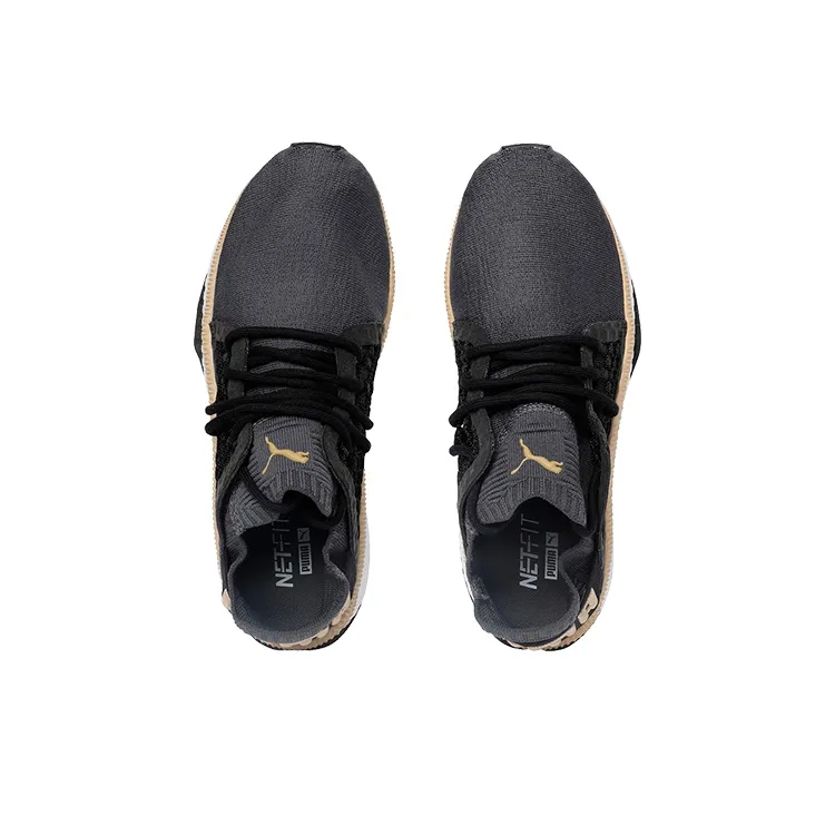 PUMA Tsugi Netfit Evoknit Cushioned Slip-Resistant Lightweight Low-Top Casual Shoes Women's Black Gray Gold-2