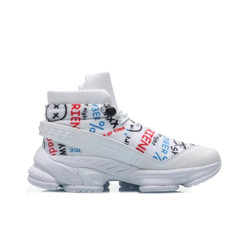 LiNing CF Countflow AMMO Cushioning Anti Slip And Wear Resistant High Top Casual Shoes Men's White Red Blue-1