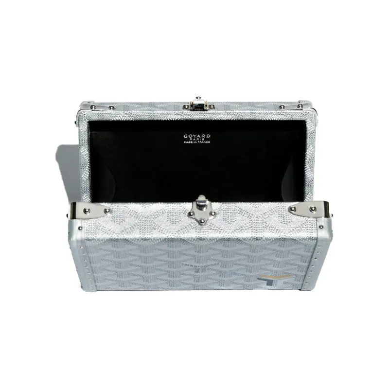 GOYARD Minaudière Trunk Canvas With Leather Clutch Unisex Silver-3